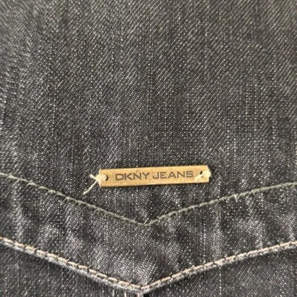 DKNY Jeans Women's Black Cropped Denim Military Style Jacket Stretch Faded L EUC - Picture 13 of 16